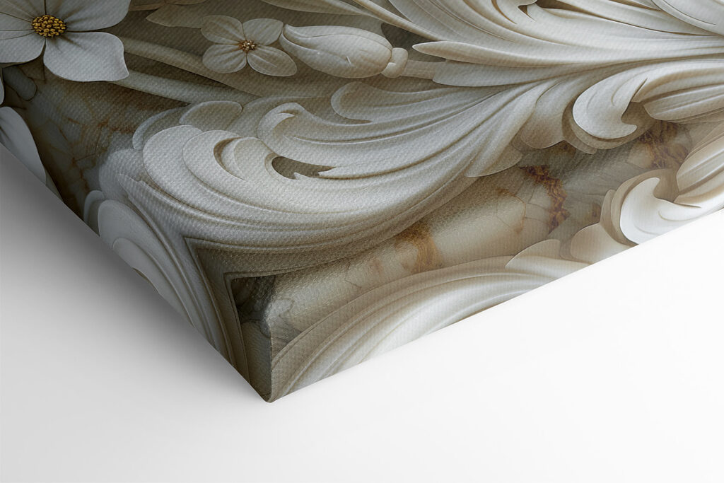 White floral design on a marble surface White floral design on a marble surface