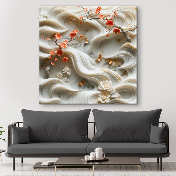 White wall with flowers and butterflies