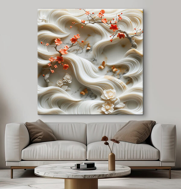 White wall with flowers and butterflies