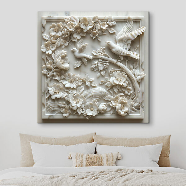 Cuadros Escultura blanca de pájaros y flores (SKU: s39728) Cuadros Cuadros Escultura blanca de pájaros y flores (SKU: s39728)