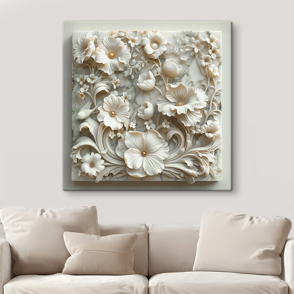 Cuadros Diseño floral blanco sobre una superficie de mármol (SKU: s39729) Cuadros Cuadros Diseño floral blanco sobre una superficie de mármol (SKU: s39729)