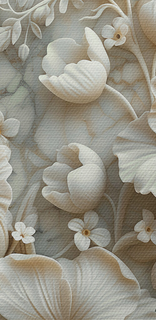 White floral design on a marble surface White floral design on a marble surface