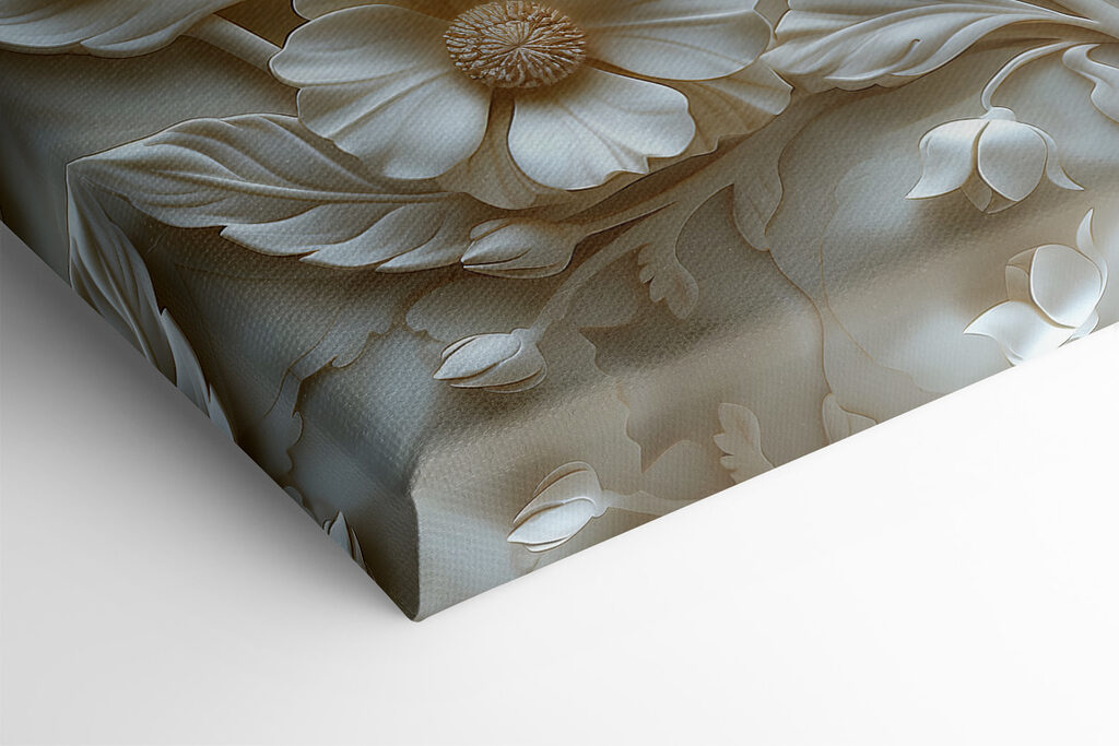 White flower sculpture with leaves and flowers