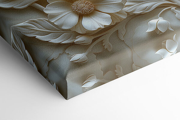 White flower sculpture with leaves and flowers