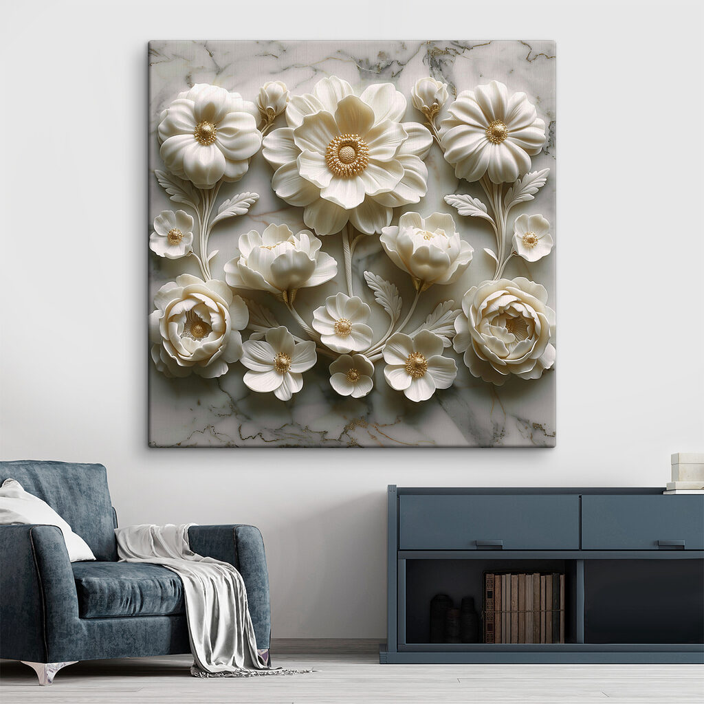 Group of white flowers on a marble surface Group of white flowers on a marble surface