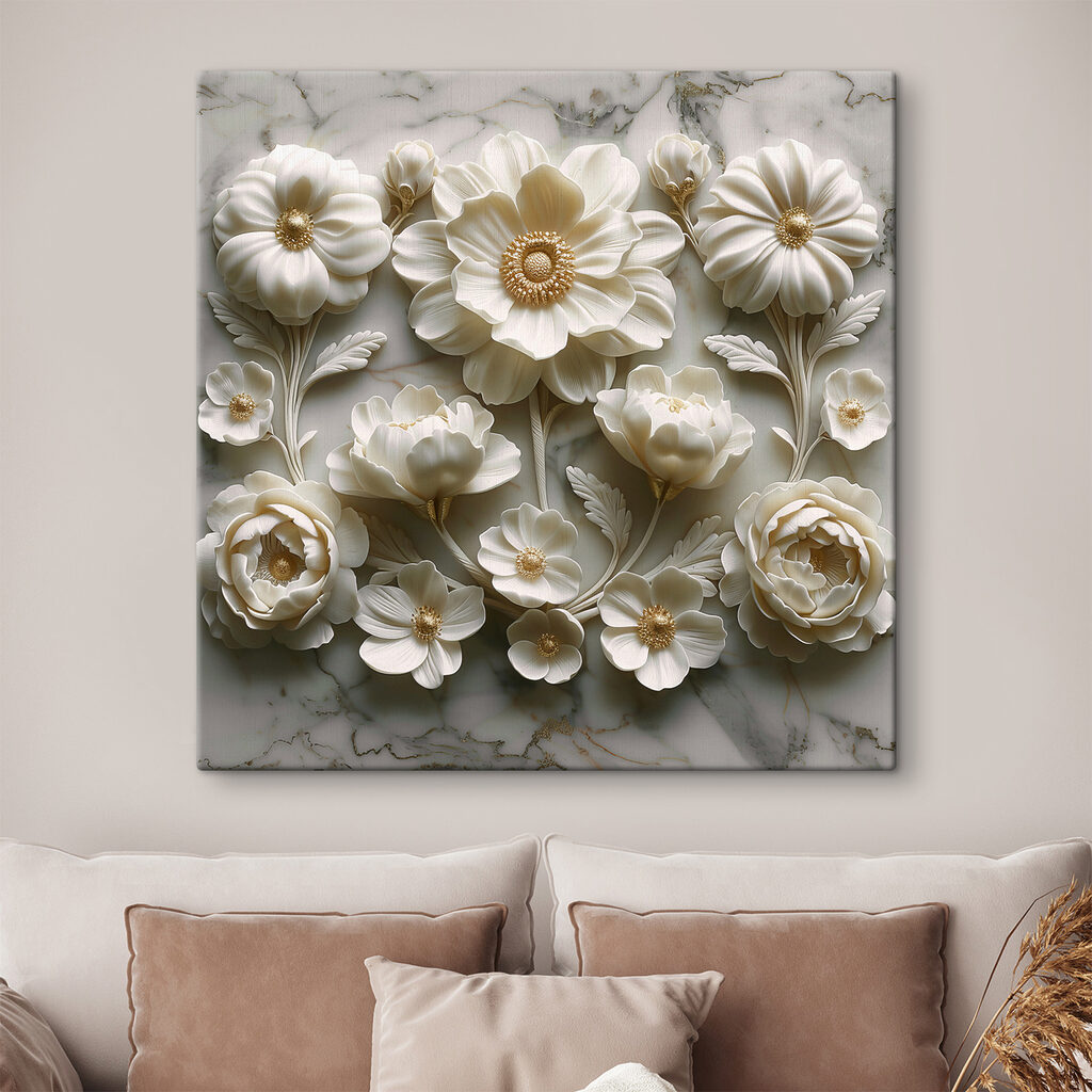 Group of white flowers on a marble surface Group of white flowers on a marble surface