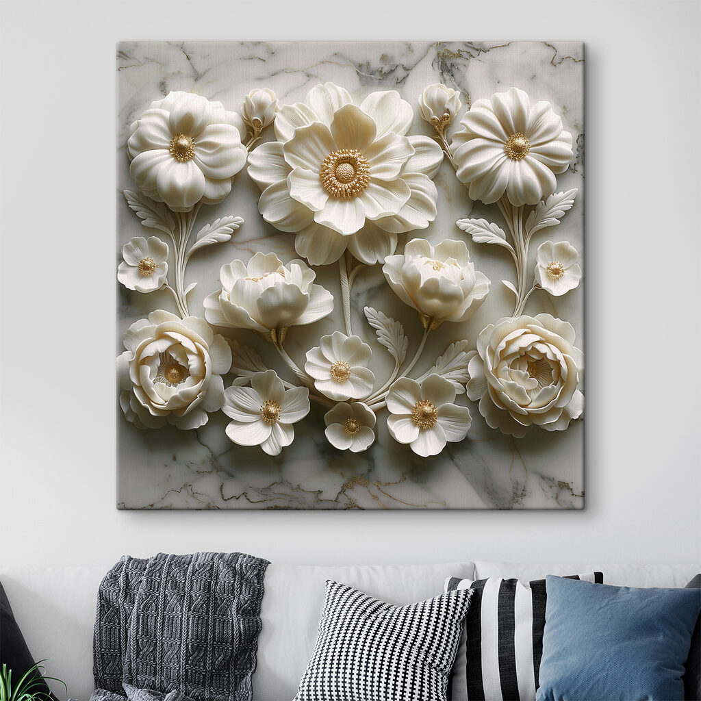 Group of white flowers on a marble surface Group of white flowers on a marble surface