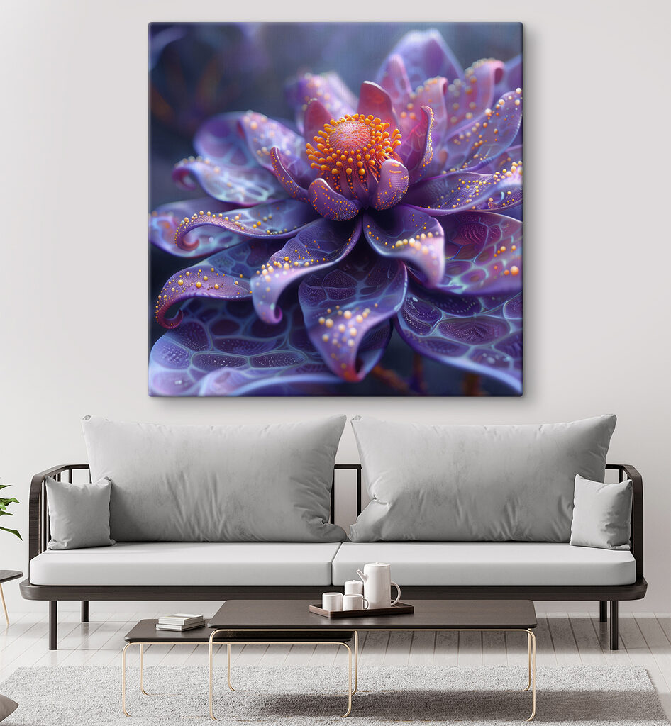 Purple flower with orange dots Purple flower with orange dots