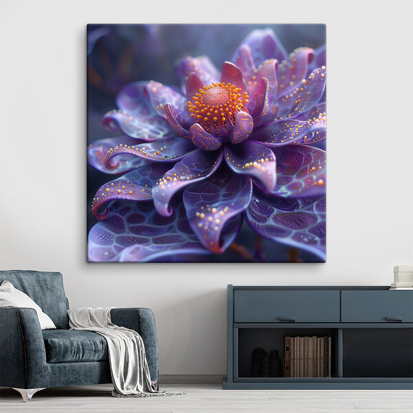 Purple flower with orange dots Purple flower with orange dots