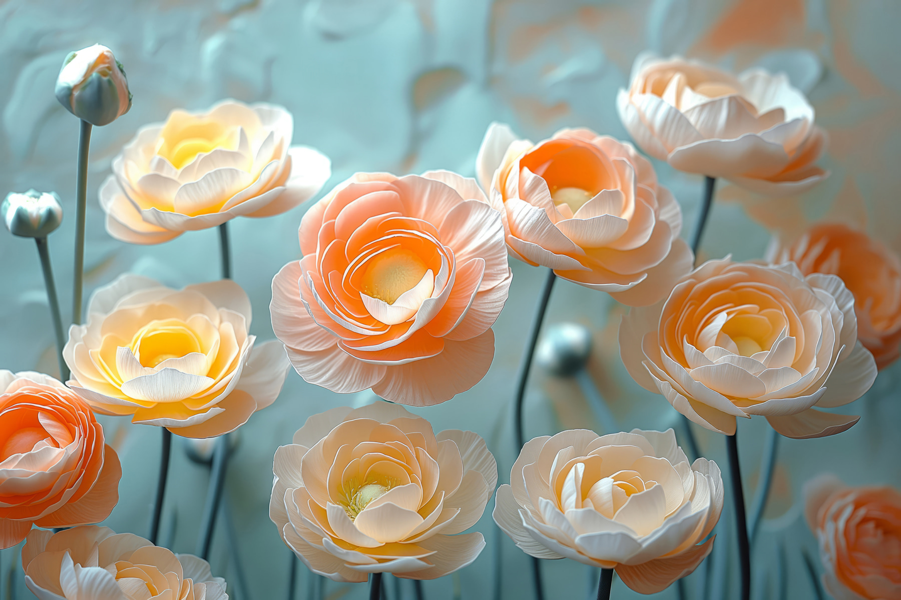 Group of white and orange flowers
