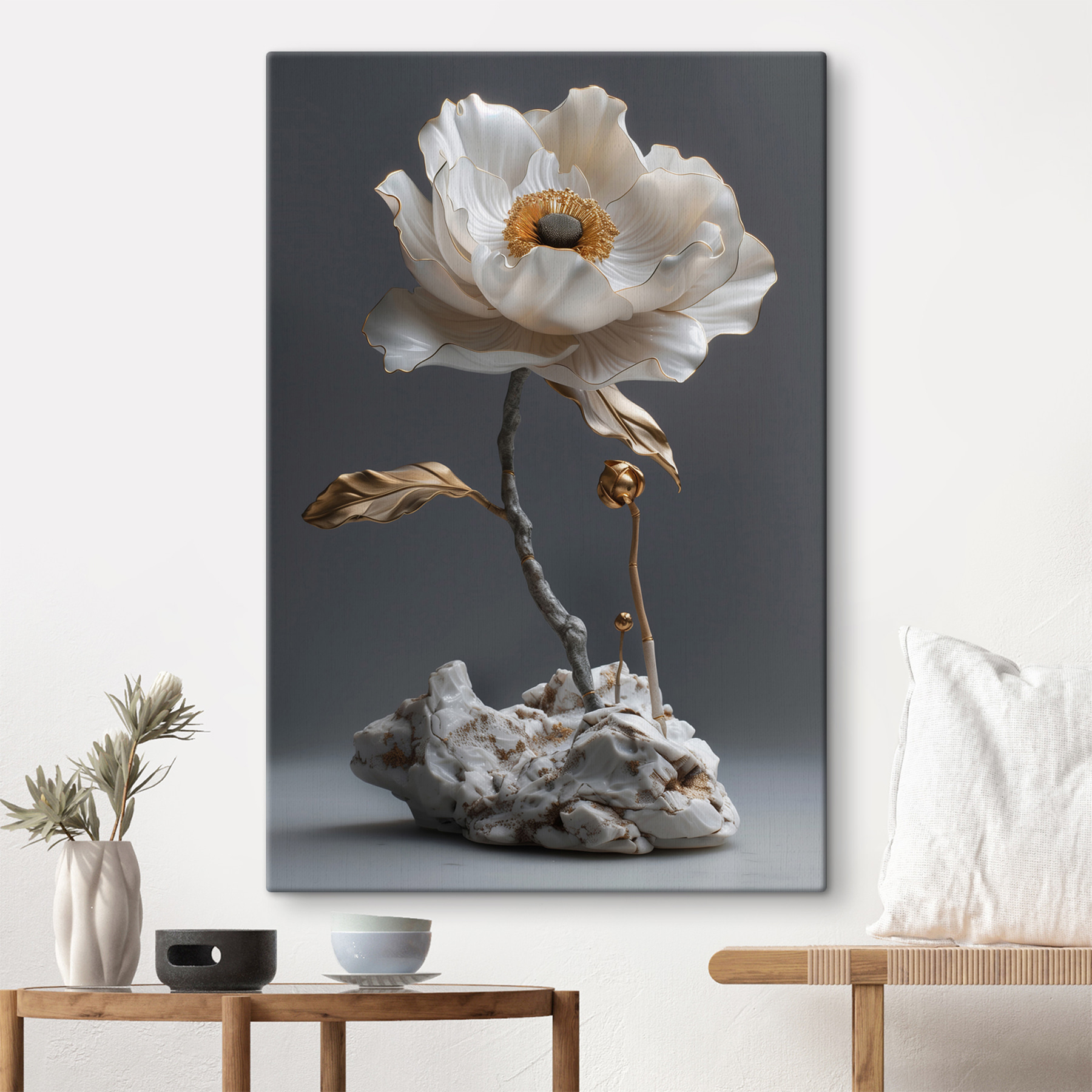 Elegant porcelain flower sculpture on display