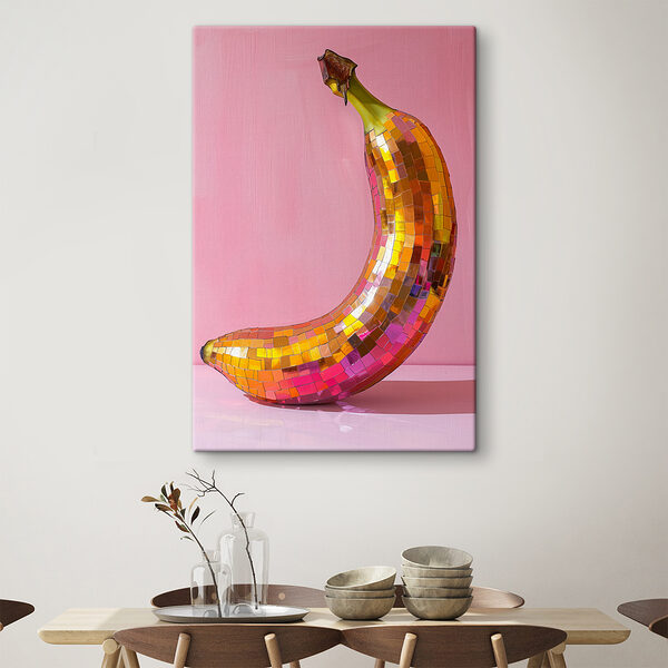 Cuadros Un plátano de colores en un espejo sobre un fondo rosa (SKU: s39766) Cuadros Cuadros Un plátano de colores en un espejo sobre un fondo rosa (SKU: s39766)