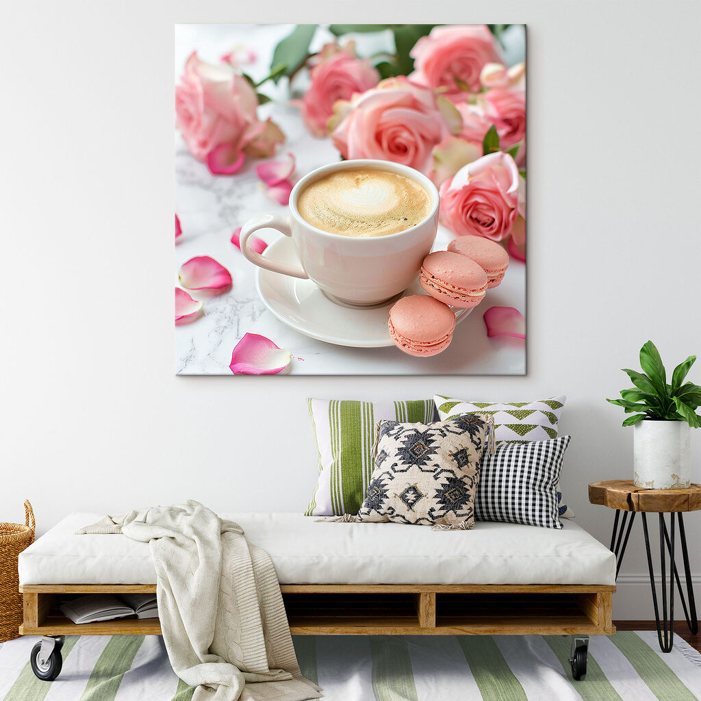 Cup of coffee and pink roses Cup of coffee and pink roses