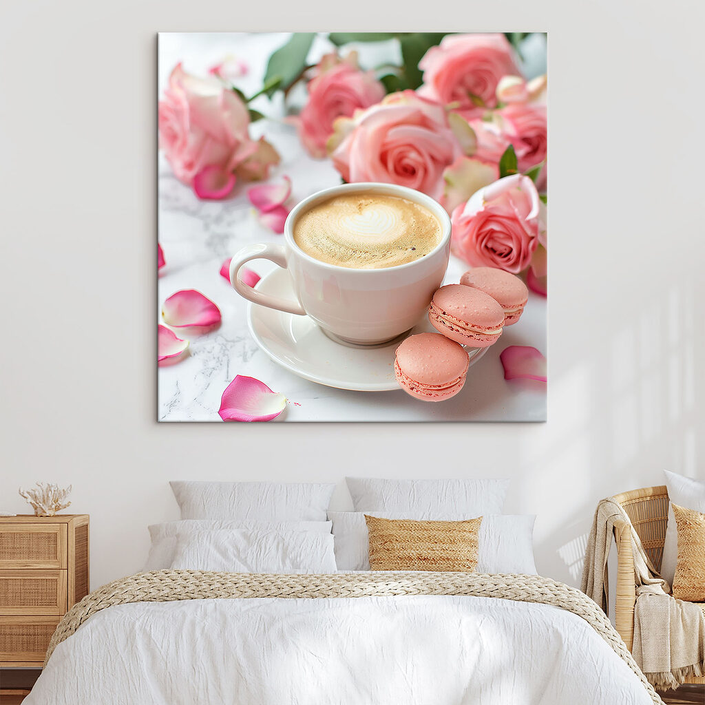 Cup of coffee and pink roses Cup of coffee and pink roses