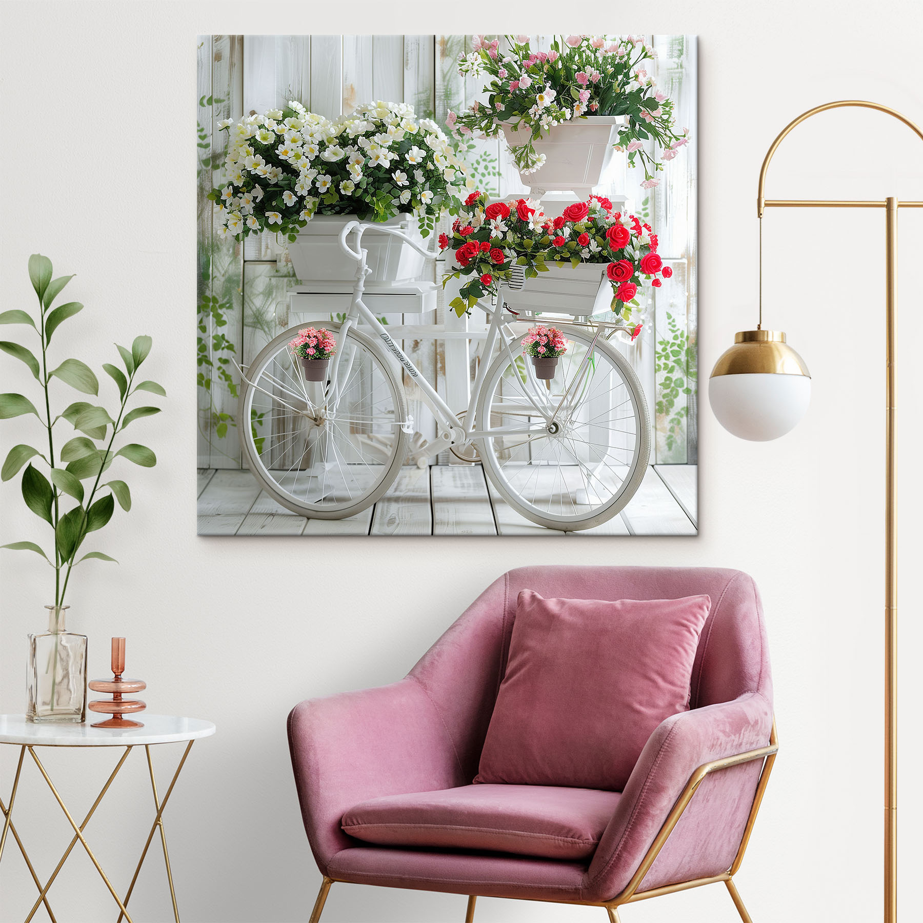 Bicycle with flowers in baskets