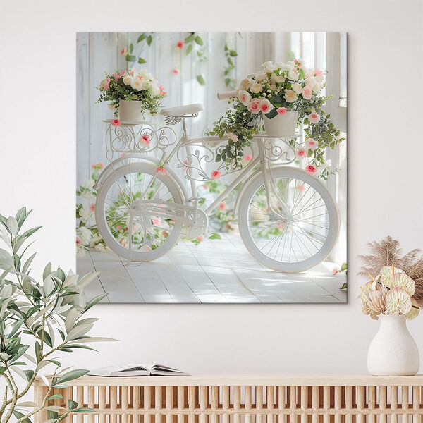 Cuadros Bicicleta blanca con flores