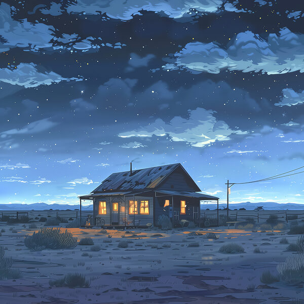 House in the desert at night