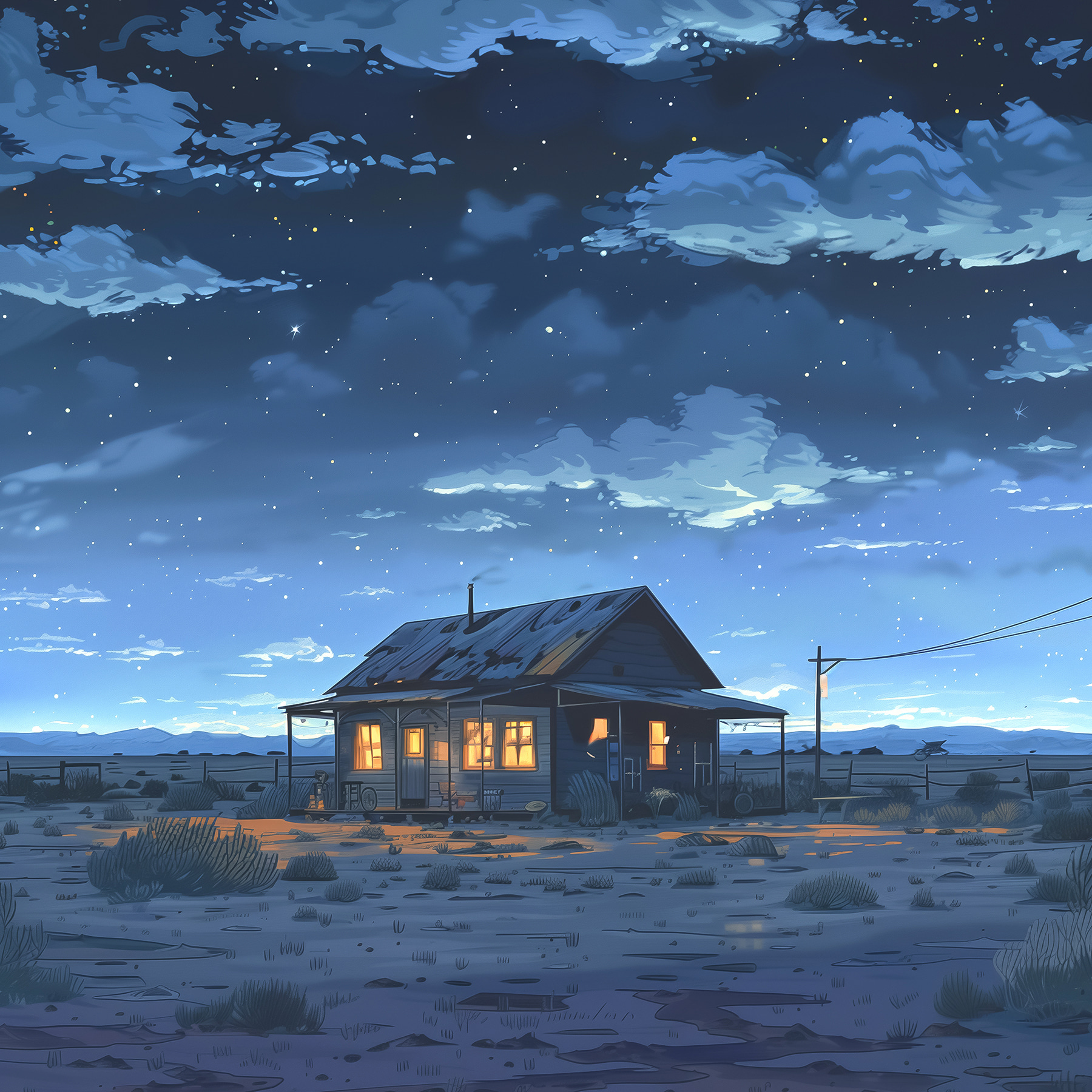 House in the desert at night
