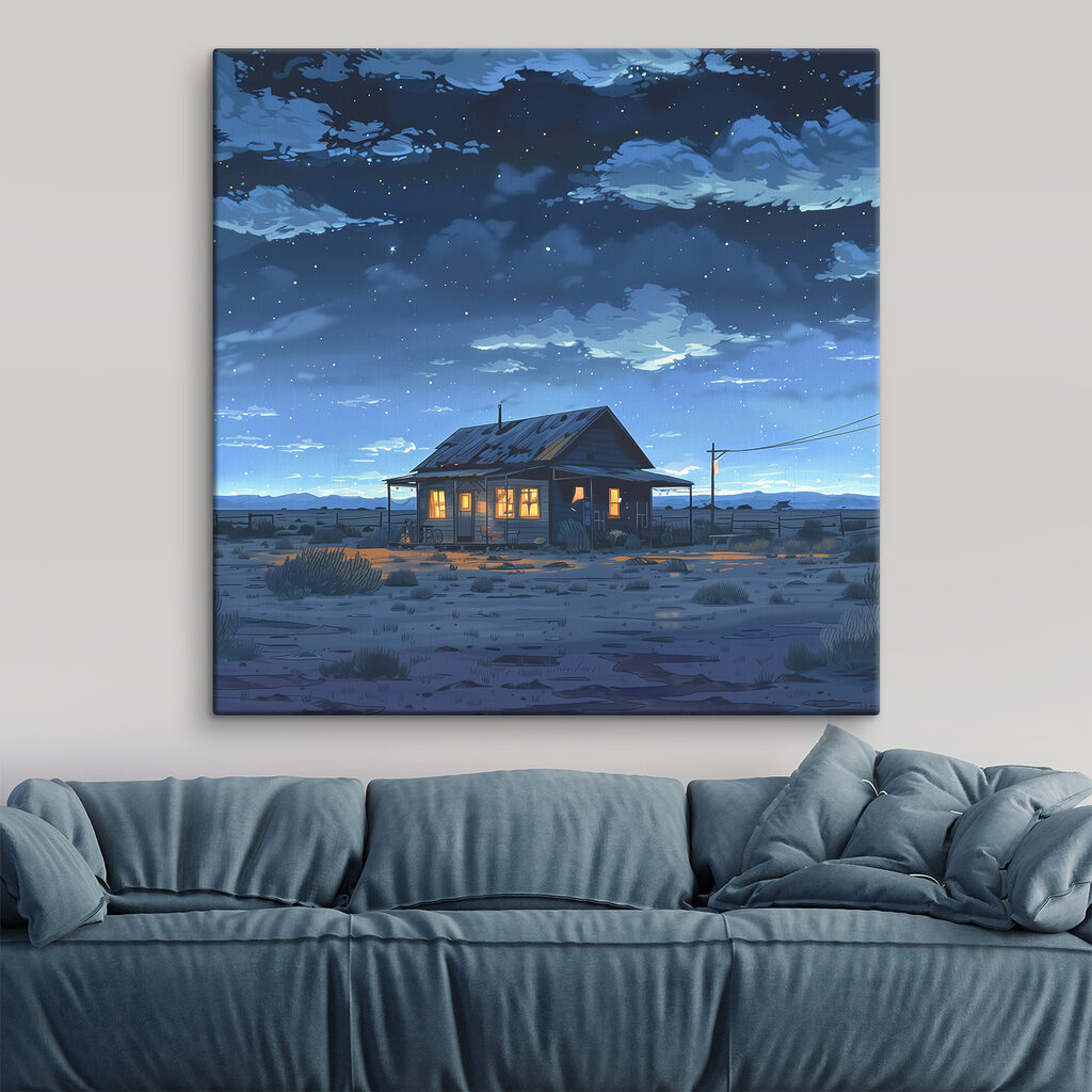 House in the desert at night