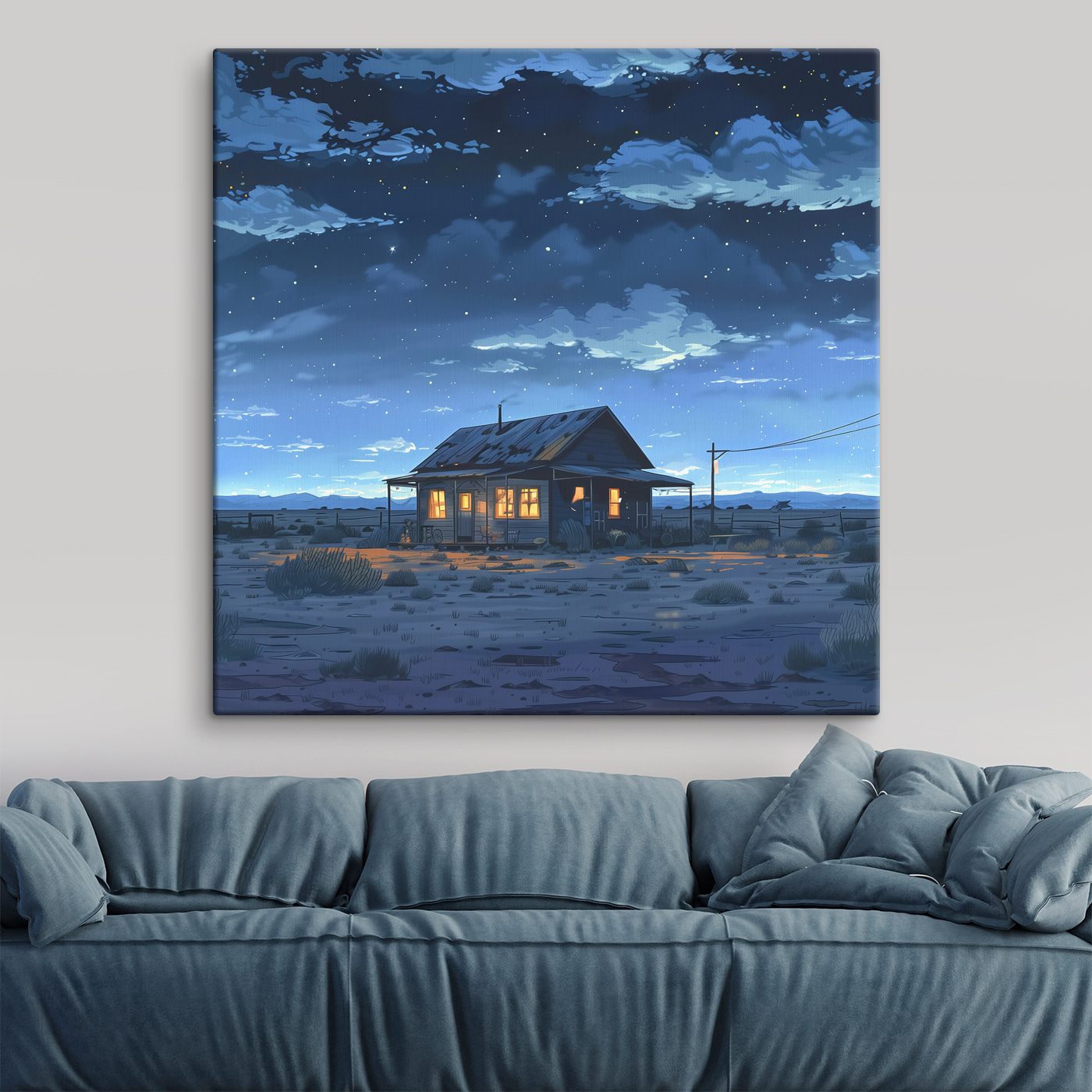 House in the desert at night