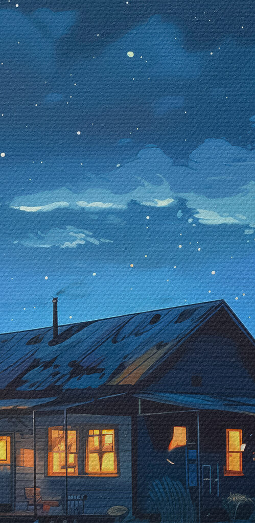 House in the desert at night