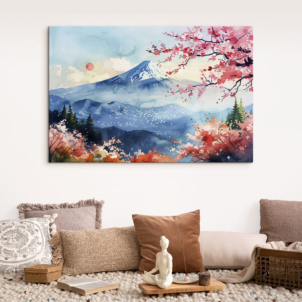 Watercolor of a mountain with a snowy peak Watercolor of a mountain with a snowy peak