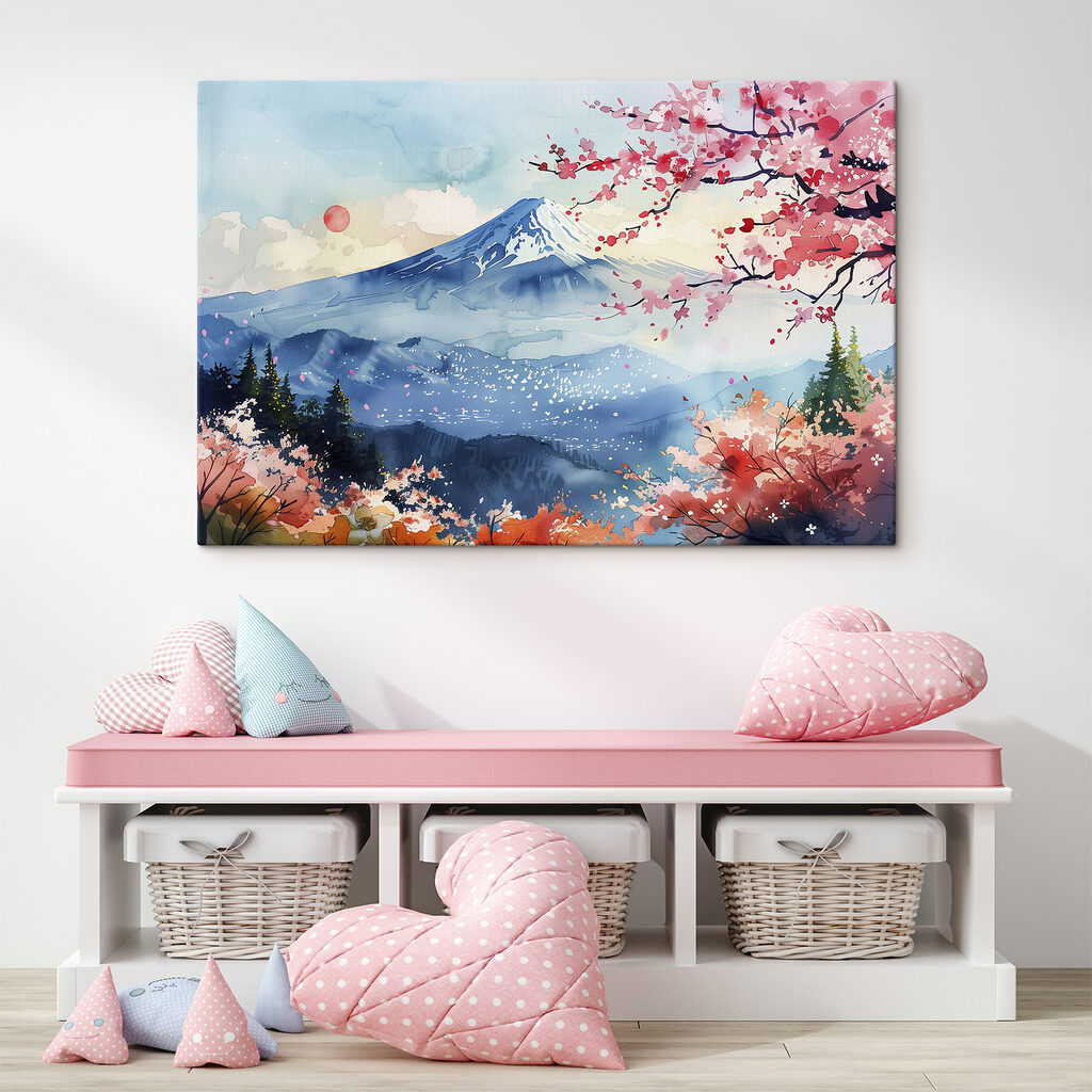 Watercolor of a mountain with a snowy peak Watercolor of a mountain with a snowy peak