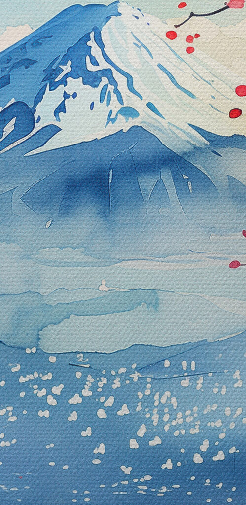 Watercolor of a mountain with a snowy peak Watercolor of a mountain with a snowy peak