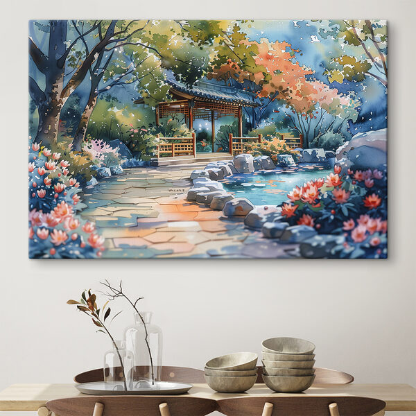 Cuadros Acuarela de un sendero con un puente y árboles (SKU: s39776) Cuadros Cuadros Acuarela de un sendero con un puente y árboles (SKU: s39776)