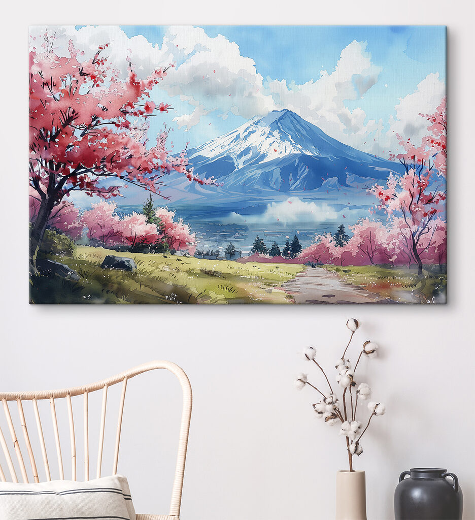 Mount Fuji with pink flowers Mount Fuji with pink flowers