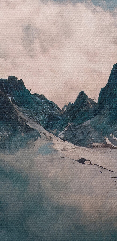 Snowy mountain tops with clouds
