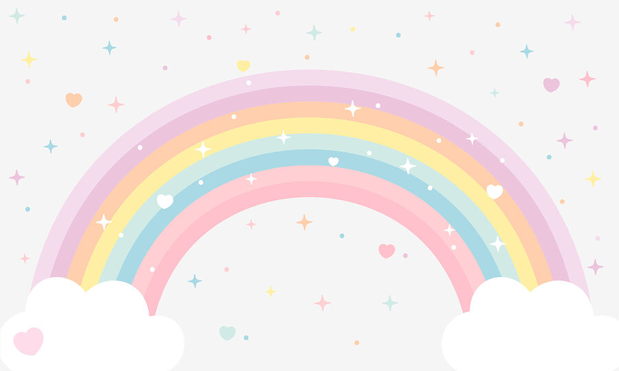 Arco iris con nubes y estrellas