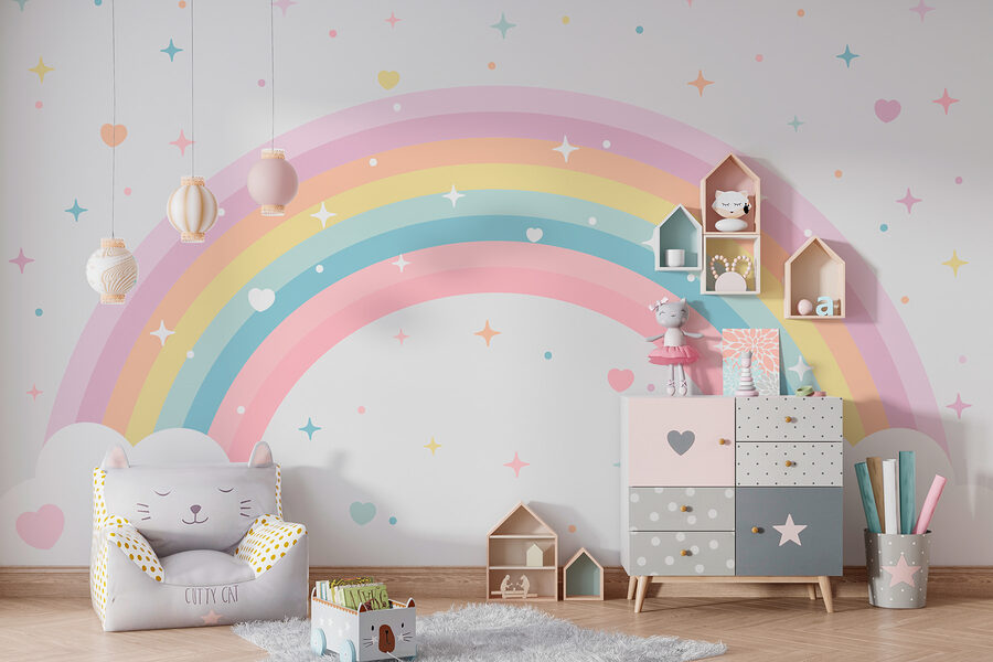 Arco iris con nubes y estrellas