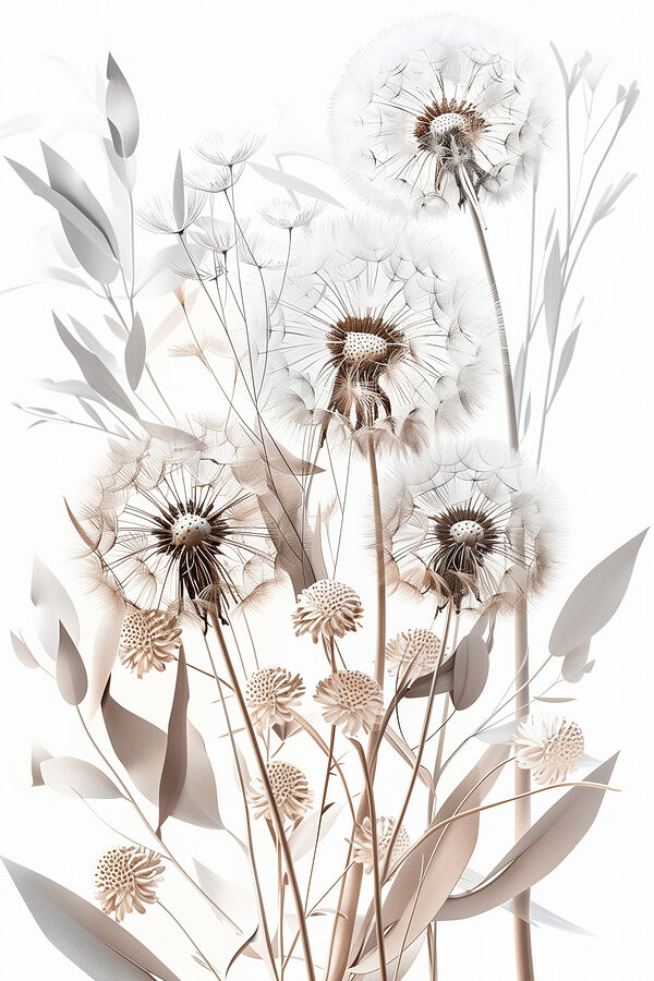 Group of dandelions with leaves Group of dandelions with leaves