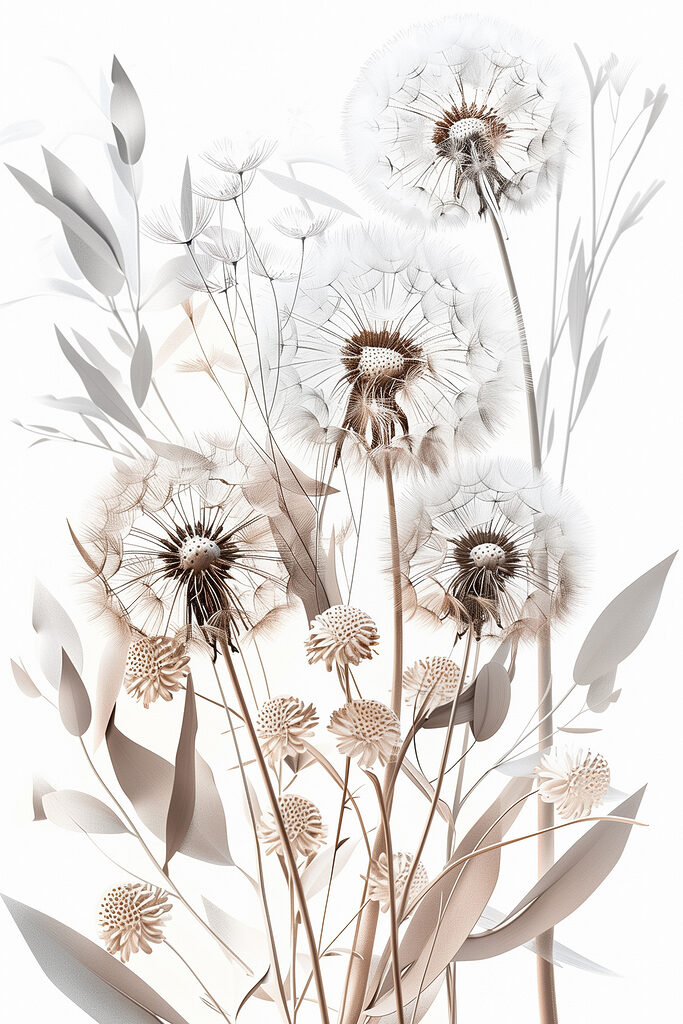 Group of dandelions with leaves Group of dandelions with leaves