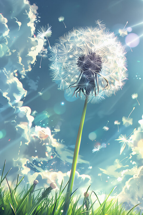 Dandelion with a blue sky and clouds Dandelion with a blue sky and clouds