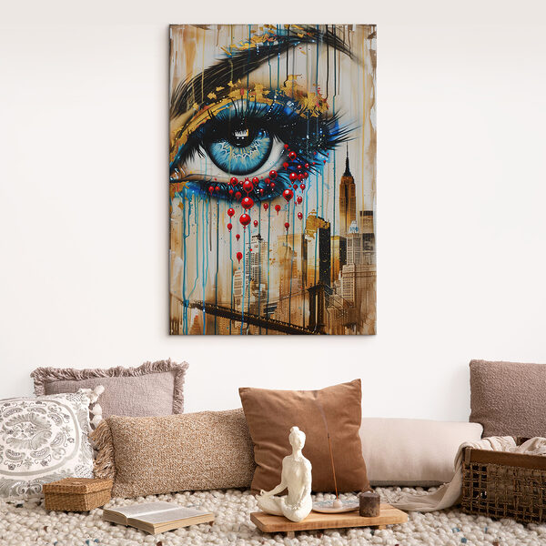 Painting of a woman's eye and city Painting of a woman's eye and city