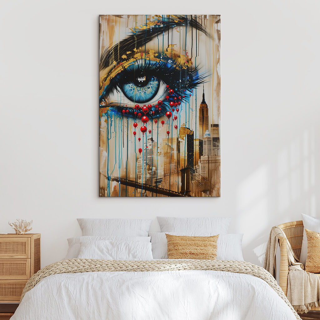 Painting of a woman's eye and city Painting of a woman's eye and city