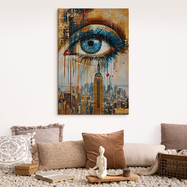 Cuadros Cuadro de una ciudad con un ojo azul y un edificio alto (SKU: s39796) Cuadros Cuadros Cuadro de una ciudad con un ojo azul y un edificio alto (SKU: s39796)
