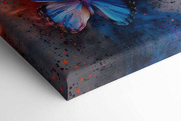 Butterfly with blue wings and colorful paint splashes Butterfly with blue wings and colorful paint splashes
