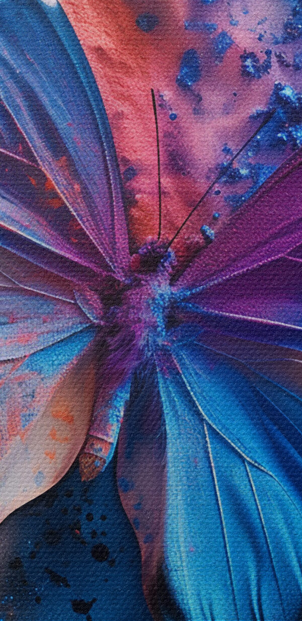Butterfly with blue wings and colorful paint splashes Butterfly with blue wings and colorful paint splashes