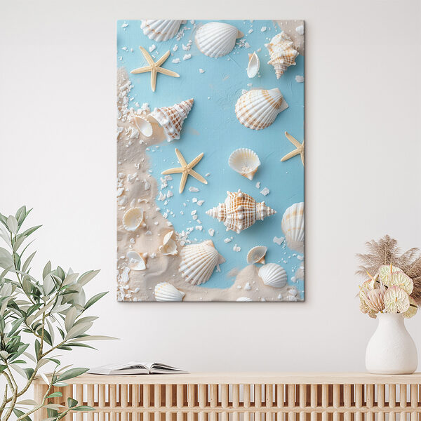 Cuadros Cuadros Conjunto de conchas marinas y estrellas de mar sobre la arena (SKU: s39806)