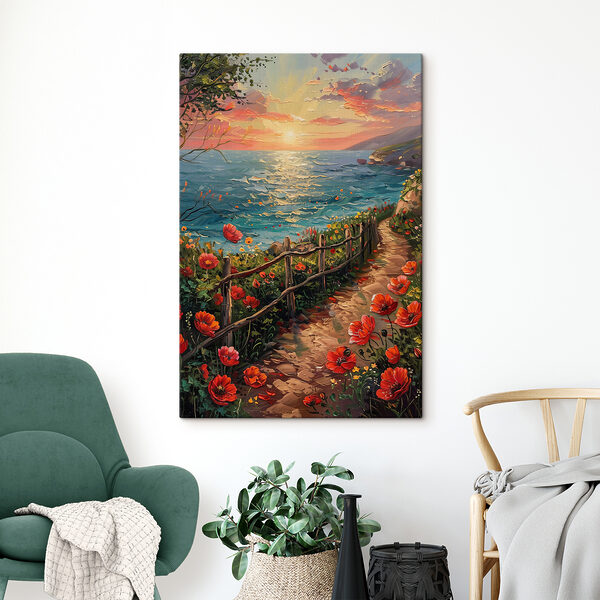 Cuadros Cuadro de un sendero junto al agua con flores (SKU: s39811) Cuadros Cuadros Cuadro de un sendero junto al agua con flores (SKU: s39811)