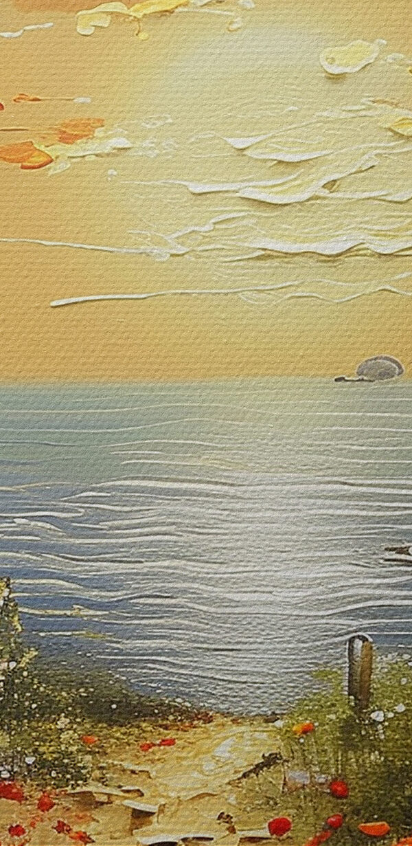 Painting of a path leading to a body of water Painting of a path leading to a body of water