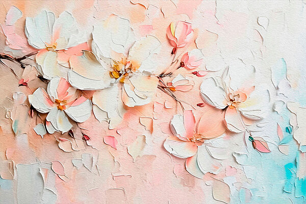 Painting of flowers on a white surface Painting of flowers on a white surface