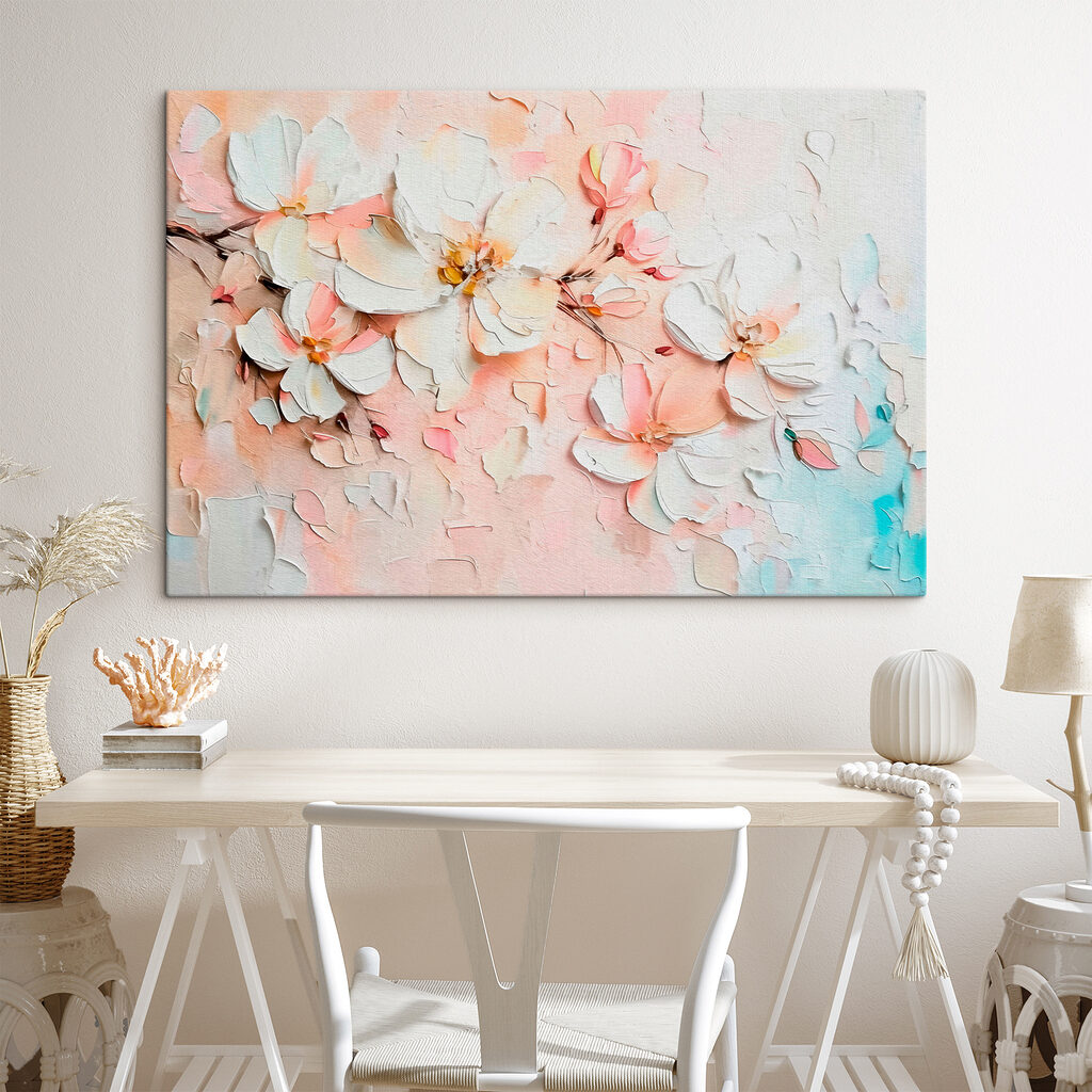 Painting of flowers on a white surface Painting of flowers on a white surface
