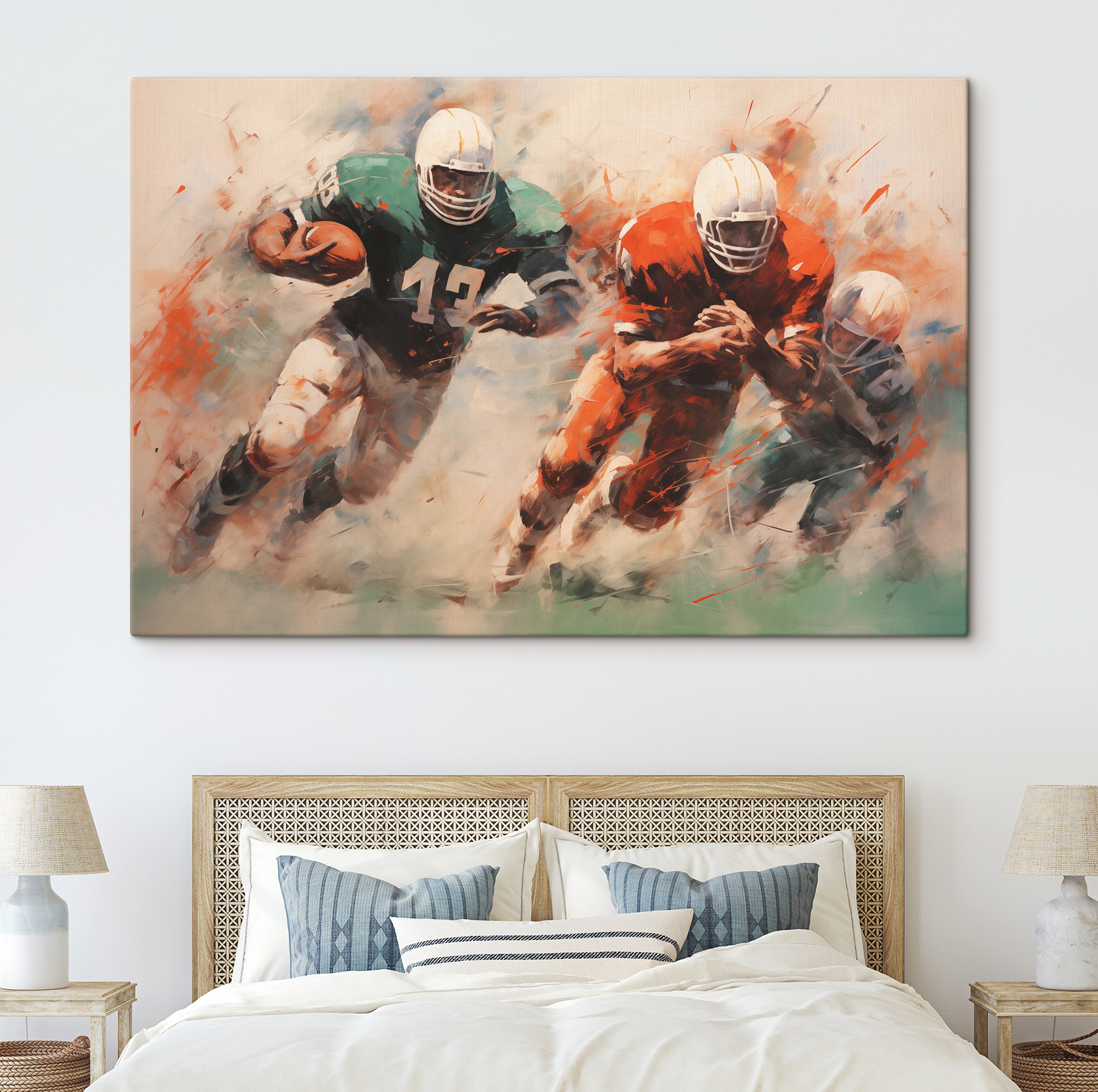 Painting of football players running with the ball Painting of football players running with the ball