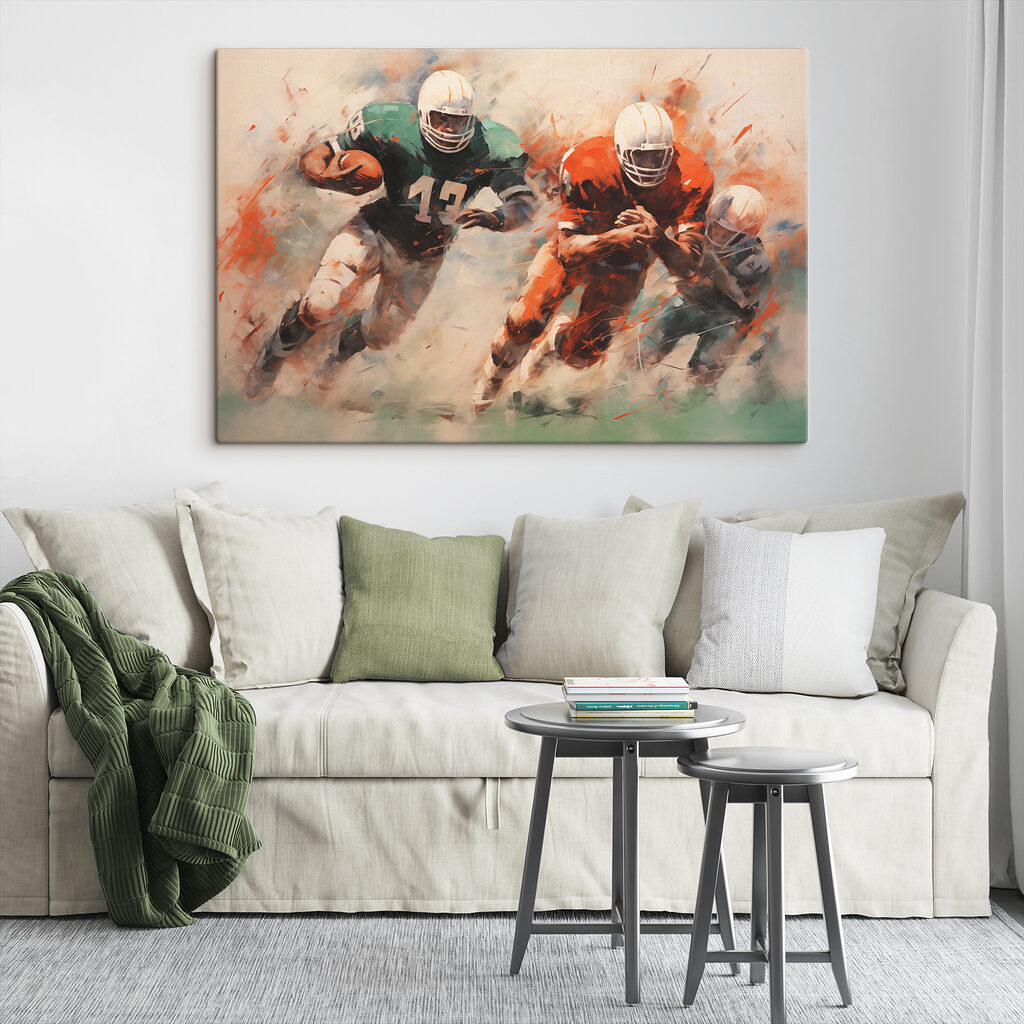 Painting of football players running with the ball Painting of football players running with the ball