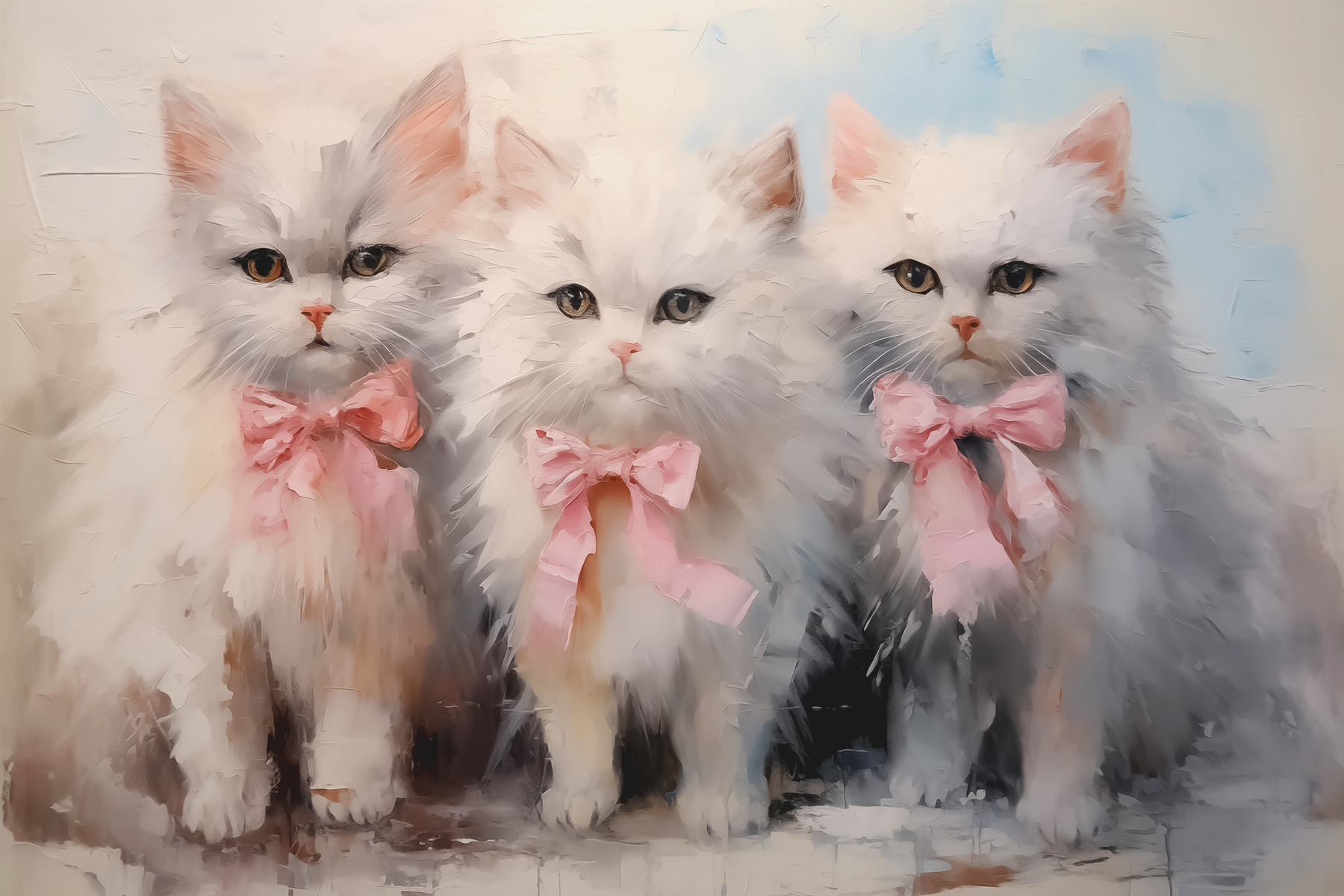 Group of white cats with pink bows Group of white cats with pink bows