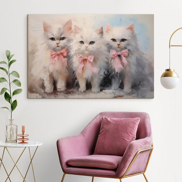 Grupo de gatos blancos con lazos rosas Cuadros Grupo de gatos blancos con lazos rosas